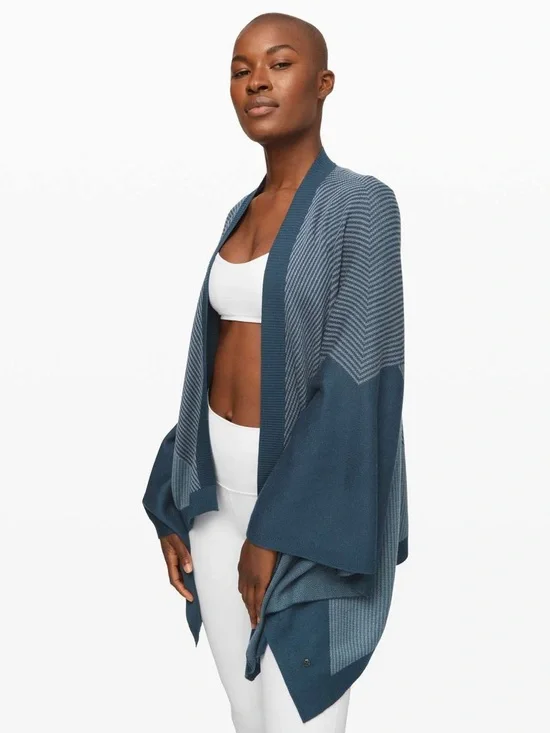 Lululemon Here For Serenity Cashmere Blend Wrap Blue Cozy Luxe Shall Cardigan OS - Picture 4 of 10